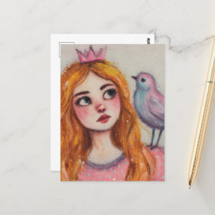 Carte Postale Une princesse et un oiseau rose
