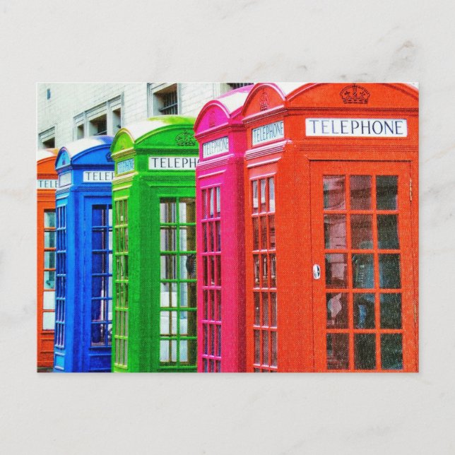 Carte Postale Une rangée de boîtes de téléphone aux couleurs viv (Devant)