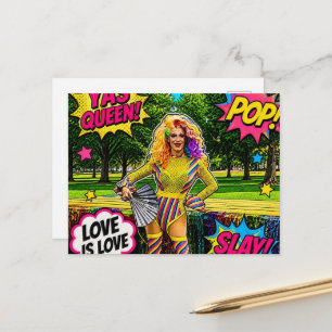 Carte Postale Une Reine du Drag Colorée et Magnifique en Pop Art