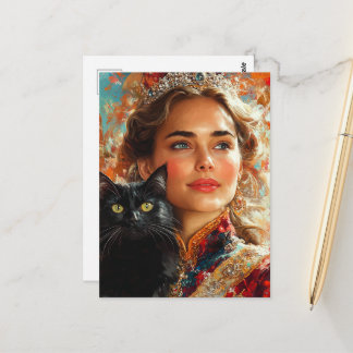 Carte Postale Une reine et son chat noir