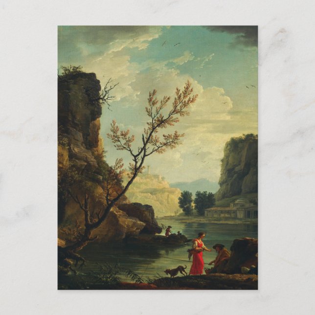 Carte Postale Une rivière avec pêcheurs par Joseph Vernet (Devant)