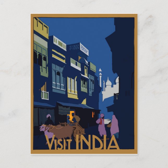 Carte Postale Une rue au clair de lune. Visitez l'Inde (Devant)