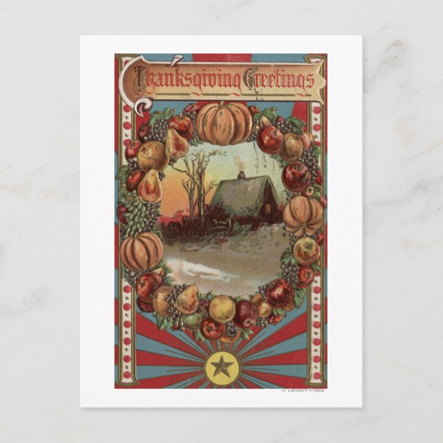 Carte Postale Une scène champêtre avec bordure de produits (Devant)