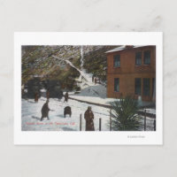 Une scène hivernale, Adultes jouant dans la neige