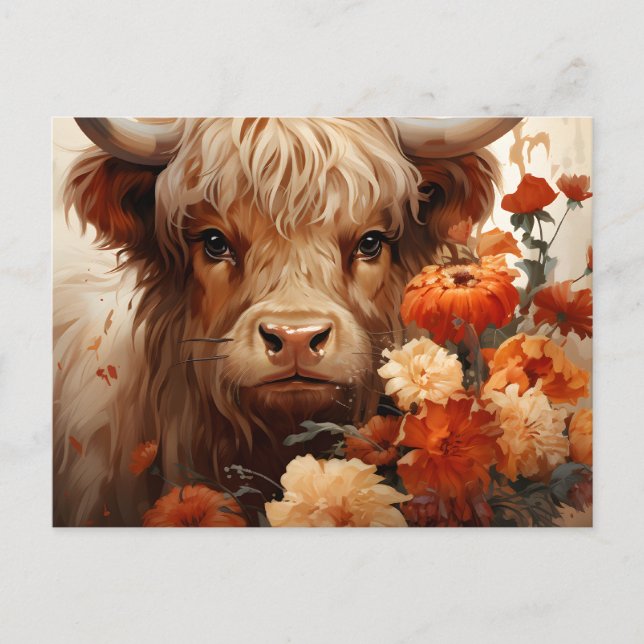 Carte Postale Une série de vaches florales Highland Design 1 (Devant)