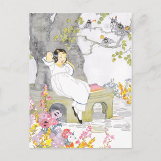 Carte Postale Une sieste sur un banc de jardin sous Cherry Tree