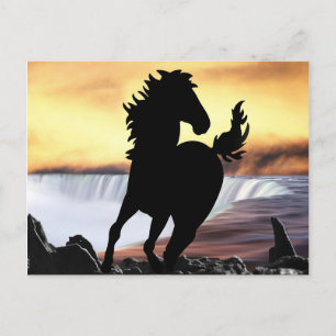 Carte Postale Une silhouette de cheval et une cascade