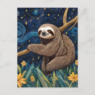 Carte Postale Une Sloth dans la nuit étoilée