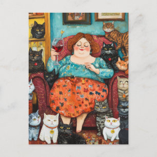 Carte Postale Une soirée cosy avec la dame aux chats sans enfant