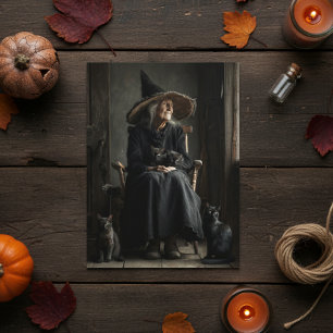 Carte Postale Une sorcière et ses chats