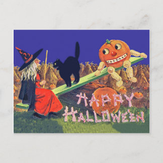 Carte Postale Une sorcière joue avec des citrouilles la nuit d'H