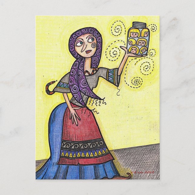 Carte Postale Une tête dans un pot d'art populaire ukrainien (Devant)