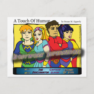 Carte Postale "Une touche d'Humour" Super Massage Heroes Comic