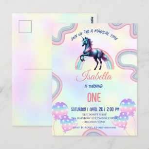 Carte Postale Une Unicorne Magique Arc-en-ciel Joyeuse fête d'an