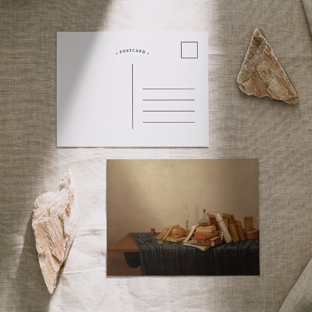Carte Postale Une Vanité avec livres et crâne | Gerrit van Vucht (Créateur téléchargé)