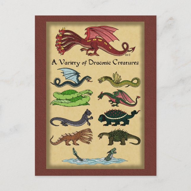 Carte Postale Une variété de créatures draconiennes (Devant)