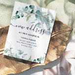 Carte Postale Une verdure élégante | Nouveau Faire-part de dépla<br><div class="desc">Cette jolie nouvelle adresse faire-part en mouvement dispose d'élégante aquarelle de la végétation eucalyptus, avec beaucoup de feuillage, feuilles verts et branches. Elles décorent un arrière - plan blanc simple avec une typographie de script moderne. La façon idéale de faire savoir à vos amis et à votre famille que vous...</div>