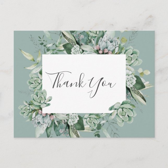Carte Postale Une verdure succulente | Merci Mariage vert Sage (Devant)