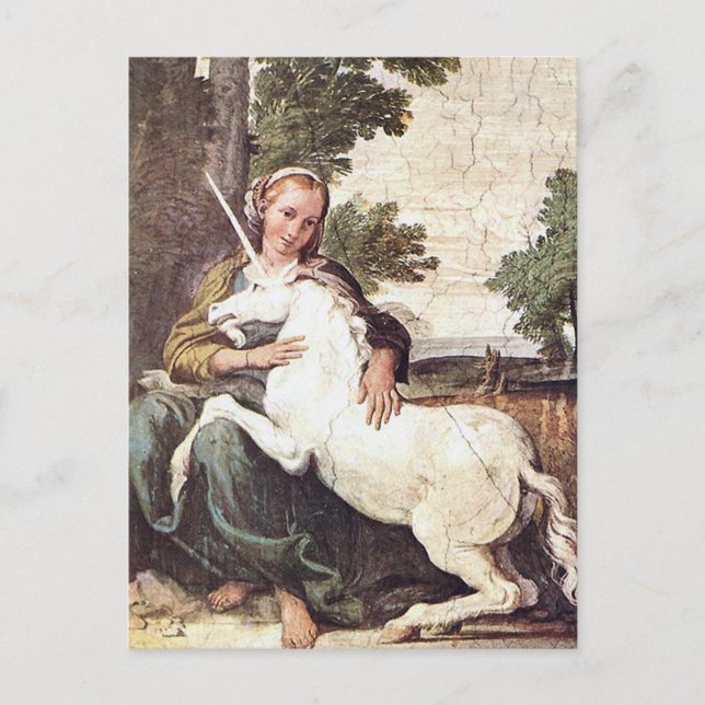 Carte Postale Une vierge avec licorne par Domenico Zampieri (Devant)