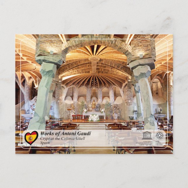 Carte Postale UNESCO - Antoni Gaud, Crypte à la Colonia G ￼ ell (Devant)