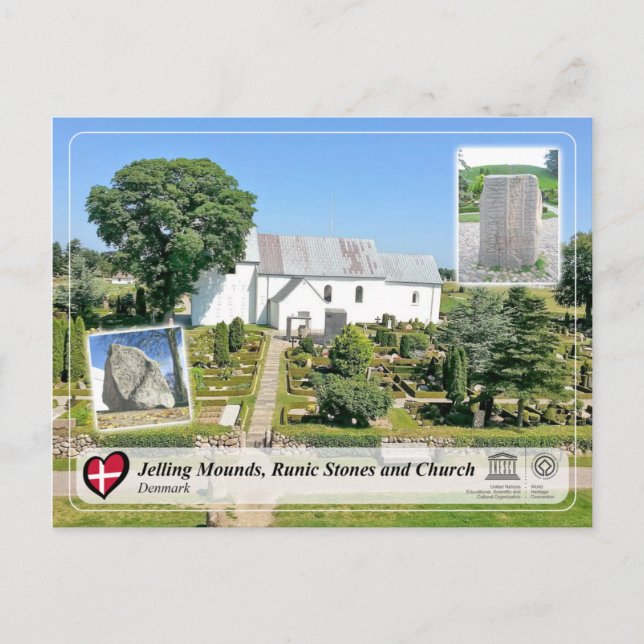 Carte Postale UNESCO - Jelling Mounds, Runic Stones et Church (Devant)