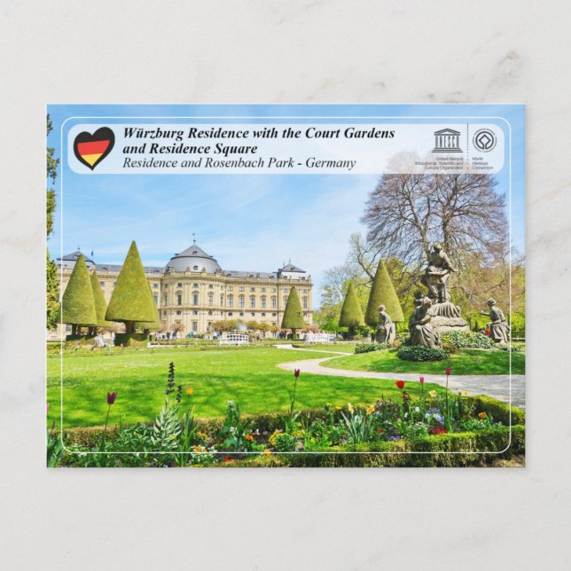 Carte Postale UNESCO - Résidence Würzburg avec Jardins de la Cou (Devant)