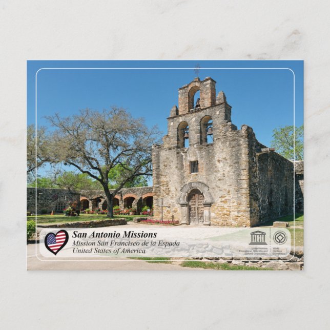 Carte Postale UNESCO - San Antonio - Mission Espada (Devant)