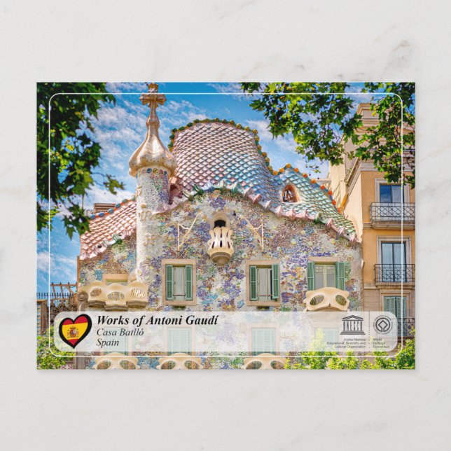 Carte Postale UNESCO WHS - Antoni Gaudí - Casa Batlló (Devant)