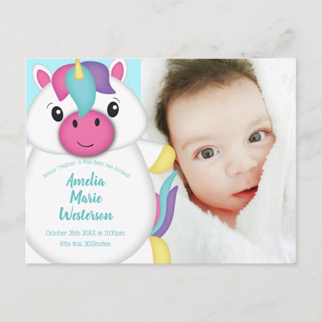 Carte Postale Unicorn Baby Faire-part (Devant)
