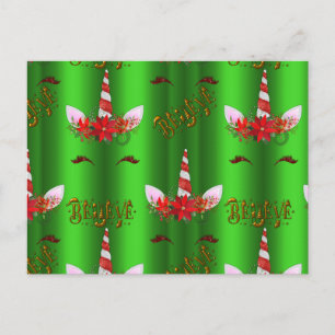 Carte Postale Unicorn Christmas Believe Green
