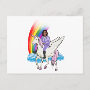 CARTE POSTALE UNICORN KAMALA HARRIS ET RAINBOW