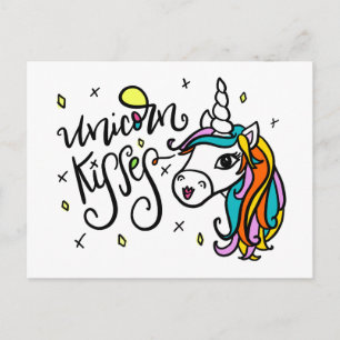 Carte Postale Unicorn Kisses, lettré à la main