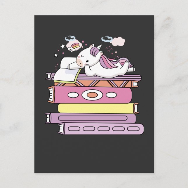 Carte Postale Unicorn Lecture de livre Girl Lecteur futur Biblio (Devant)