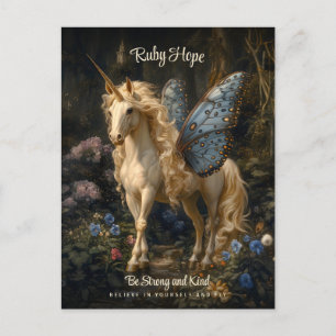 Carte Postale Unicorn Papillon Ailes Mots Encouragement