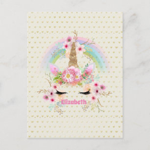 Carte Postale Unicorn rose or Parties scintillant Look Named Gir