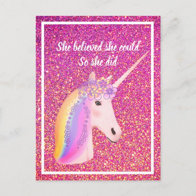 Carte Postale Unicorn rose Parties scintillant Inspirationnelle  (Devant)