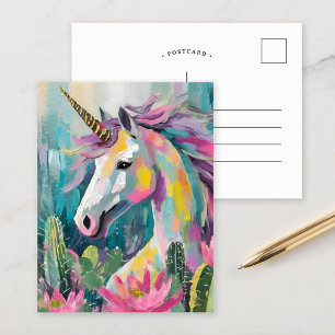 Carte Postale Unicorne Abstraite lunatique et succulents