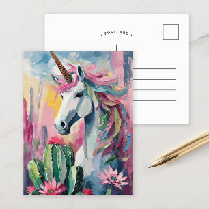 Carte Postale Unicorne Abstraite lunatique et succulents
