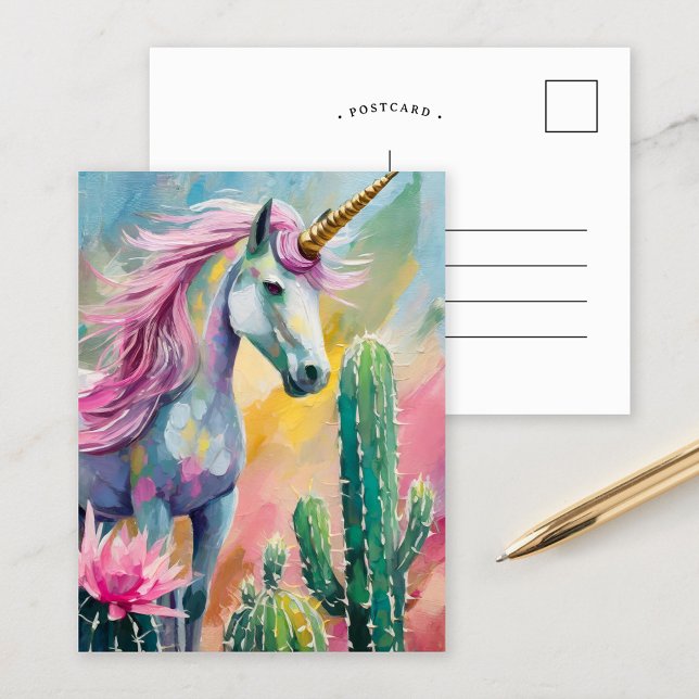 Carte Postale Unicorne Abstraite lunatique et succulents (Créateur téléchargé)