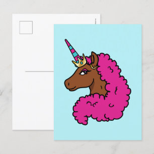 Carte Postale Unicorne Afro Rose Chaud