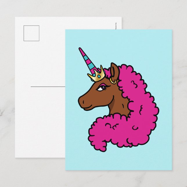Carte Postale Unicorne Afro Rose Chaud (Devant / Derrière)