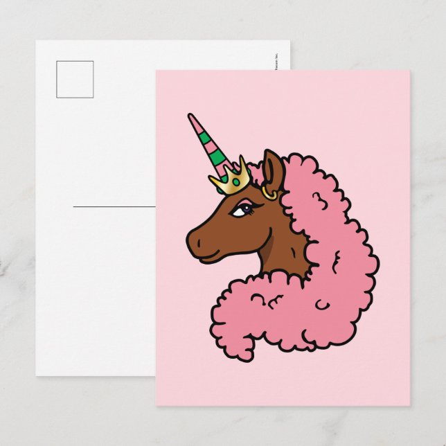 Carte Postale Unicorne Afro Rose clair (Devant / Derrière)