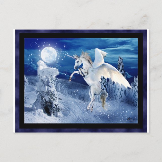 Carte Postale Unicorne ailée Pegasus Moon Cheval neige Tir'Riell (Devant)