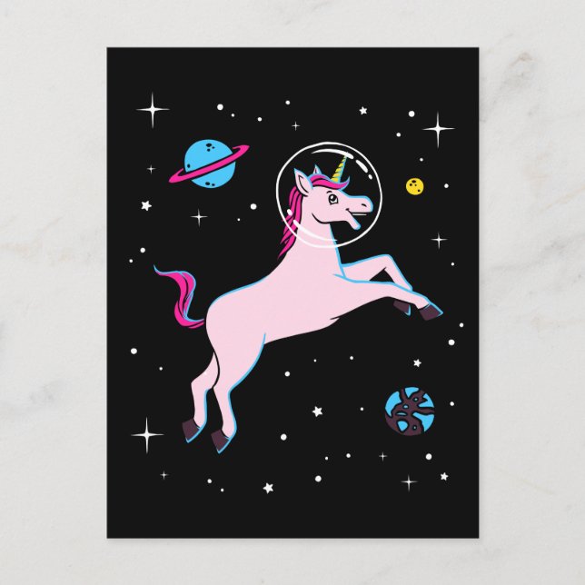 Carte Postale Unicorne Animaux Dans L'Espace (Devant)