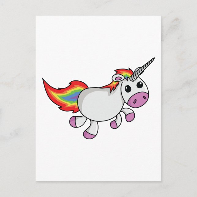 Carte Postale Unicorne avec Rainbow Mane et Tail (Devant)