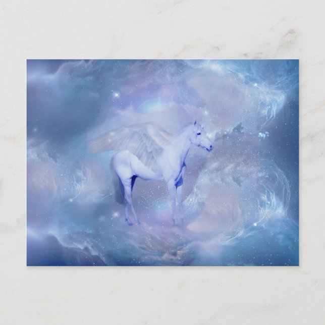 Carte Postale Unicorne bleue avec ailes imaginaire (Devant)
