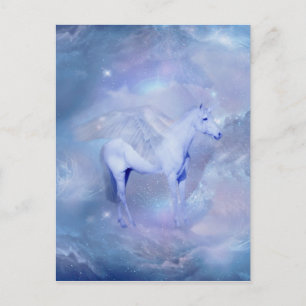 Carte Postale Unicorne bleue avec ailes imaginaire