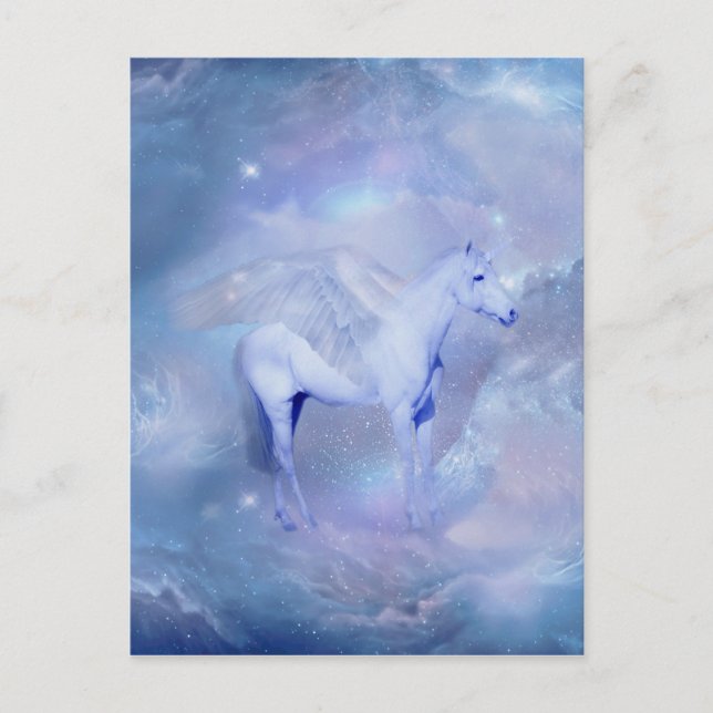 Carte Postale Unicorne bleue avec ailes imaginaire (Devant)