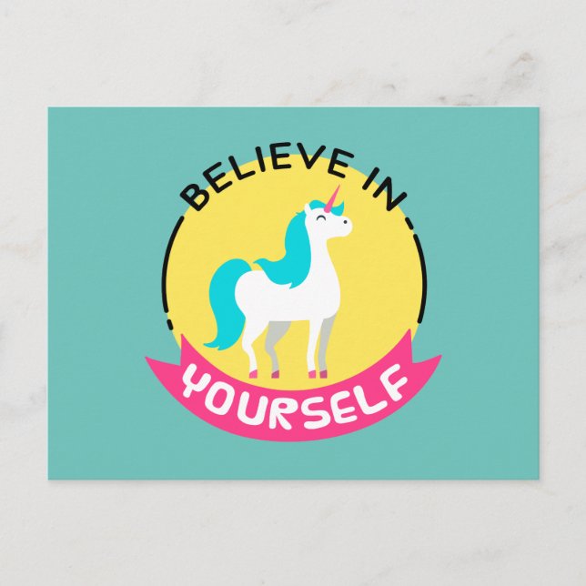 Carte Postale Unicorne "Croyez en vous-même" dessin de motivatio (Devant)
