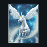 Carte Postale Unicorne dans l'air<br><div class="desc">Le cheval de licorne est une créature mythique qui a été capturée en plein vol,  entourée d'un paysage naturel. Cette image est parfaite pour toute personne qui aime les chevaux,  les créatures mythiques,  ou qui veut simplement ajouter une touche créative à leurs conceptions.</div>